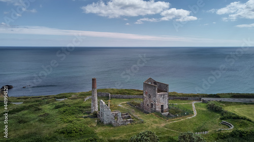 aerial view from a drone of the old mine Tankardstown. Copper Coast Unesco Geopark