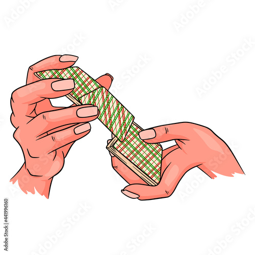Gambling. Playing cards in hand. Casino, luck, fortuna. Shuffle cards.