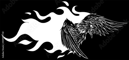 vector illustration of eagle with flames design