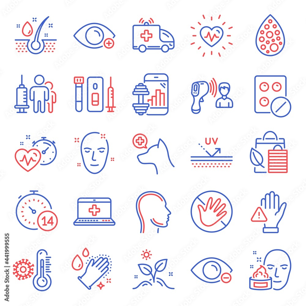 Healthcare icons set. Included icon as Uv protection, Face cream, Quarantine signs. Bio shopping, Head, Cardio training symbols. Myopia, Grow plant, Fitness app. Farsightedness, Serum oil. Vector Healthcare icons set. Included icon as Uv protection, Face cream, Quarantine signs. Bio shopping, Head, Cardio training symbols. Myopia, Grow plant, Fitness app. Farsightedness, Serum oil. Vector