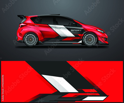 Decal Car Wrap Design Vector. Graphic Abstract Stripe Racing Background For Vehicle  Race car  Rally  Drift 