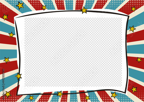 Vintage photo frame in pop art style for USA. Bright page for festive photos. Template for the design of frames for party, photographs, posters, cards, stickers. Comic Vector illustration.
