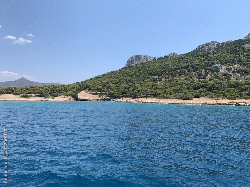 Greek island and blue water in Greece