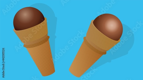 Ice cream in waffle cup. Vector illustration.