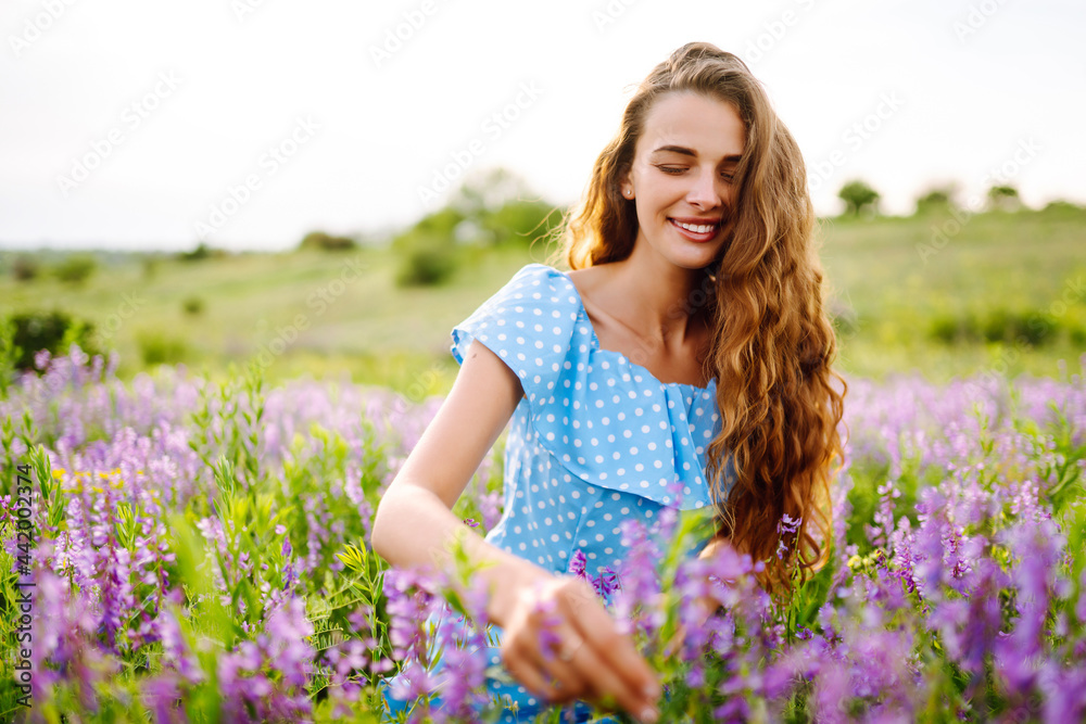 Portrait of beautiful woman in amazing in a blooming field. Nature, vacation, relax and lifestyle. Summer landscape. Portrait of beautiful woman in amazing in a blooming field. Nature, vacation, relax and lifestyle. Summer landscape.