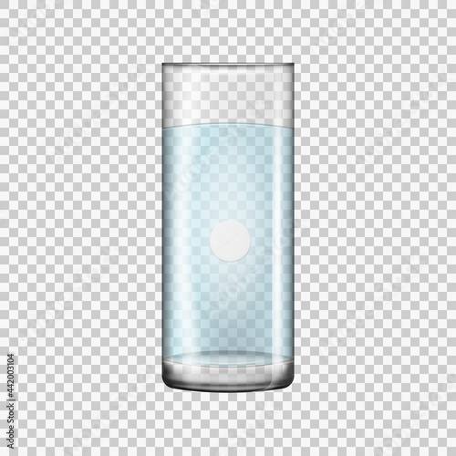 One effervescent tablets in glass of water.Vector illustration isolated on white background.