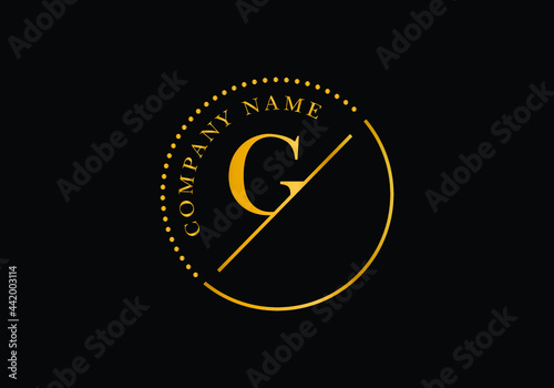 Golden letters G with golden circle frames. Graphic Alphabet Symbol for Corporate Business Identity