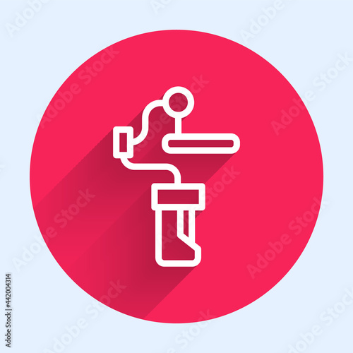 White line Gimbal stabilizer for camera icon isolated with long shadow. Red circle button. Vector