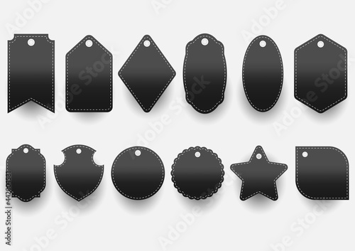Collection of black color price, promotion, sale or discount tag on white background.