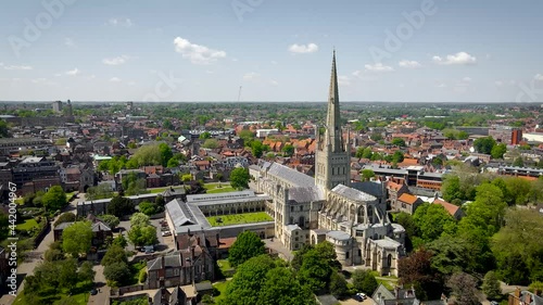 Aerial view of Norwich Cathedral located in Norwich, Norfolk photo