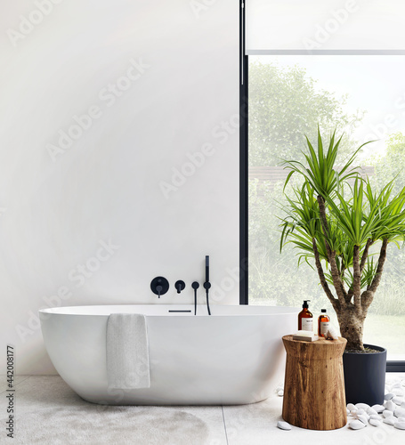 White bathtub. Luxury modern bathroom interior design