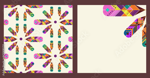 Geometric folklore ornament of the Indians. Tribal ethnic feather texture. Tribal embroidery pattern. Indian, African, Gypsy, Mexican, folk pattern. Pattern . EPS10