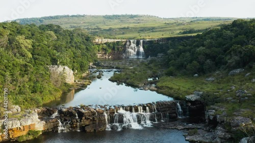 Aerial view of a beautiful waterfall in the Mkambati Nature Reserve, Eastern Cape, South Africa photo