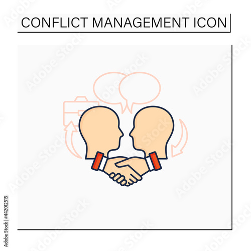 Negotiation color icon. Dispute resolution.Compromising. Successfully handles, resolves issues sensibly and fairly.Misunderstanding concept. Isolated vector illustration