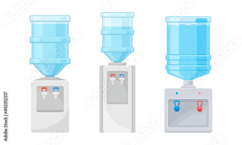 Dispenser or Water Cooler with Drinking Purified Water Vector Set