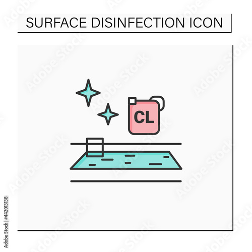 Swimming pool disinfection color icon. Water chlorination.Public spaces and surfaces disinfection. Safety space and preventative measures. Preventing virus spread concept.Isolated vector illustration
