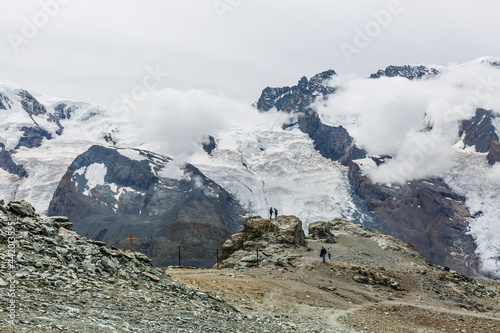 Aerial view of the Alps mountains in Switzerland. Glacier photo