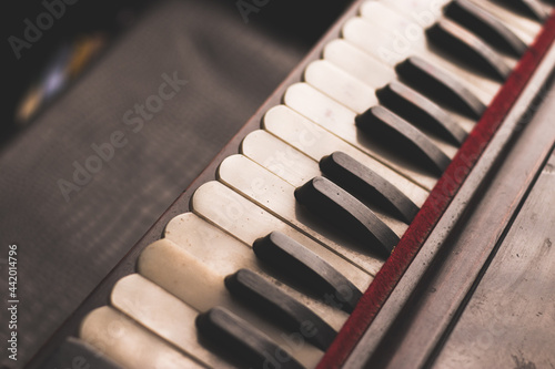 Harmonium keys with vintage looks  stock image, selective focus. photo