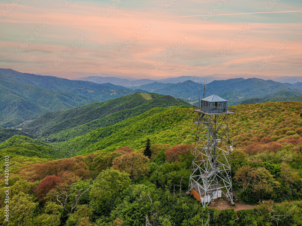 Obraz premium Fire Tower in the Blue Ridge Mountains By Drone