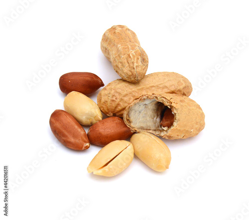 Composition from nuts on the white isolated background 