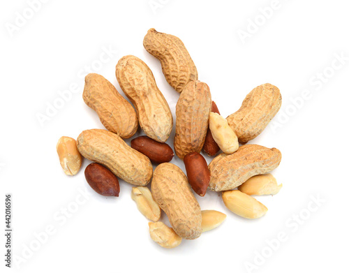 Composition from nuts on the white isolated background 