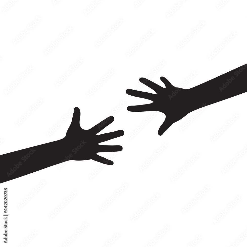 Illustration of two hands arms reaching to each other. Helping hand. 