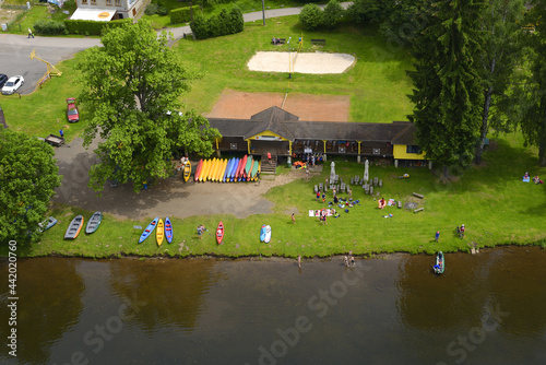 Jizera River and the village of Mala Skala (Little Rock). Mala Skala is located around 8km north-east of Turnov, it lies on both banks of the Jizera river, Bohemian Paradise region, Czech Republic photo