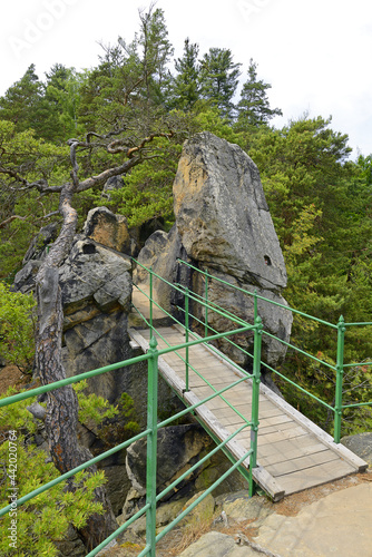 Rock lookout over the village of Mala Skala (Little Rock). Mala Skala is located around 8km north-east of Turnov, it lies on both banks of the Jizera river, Bohemian Paradise region, Czech Republic photo