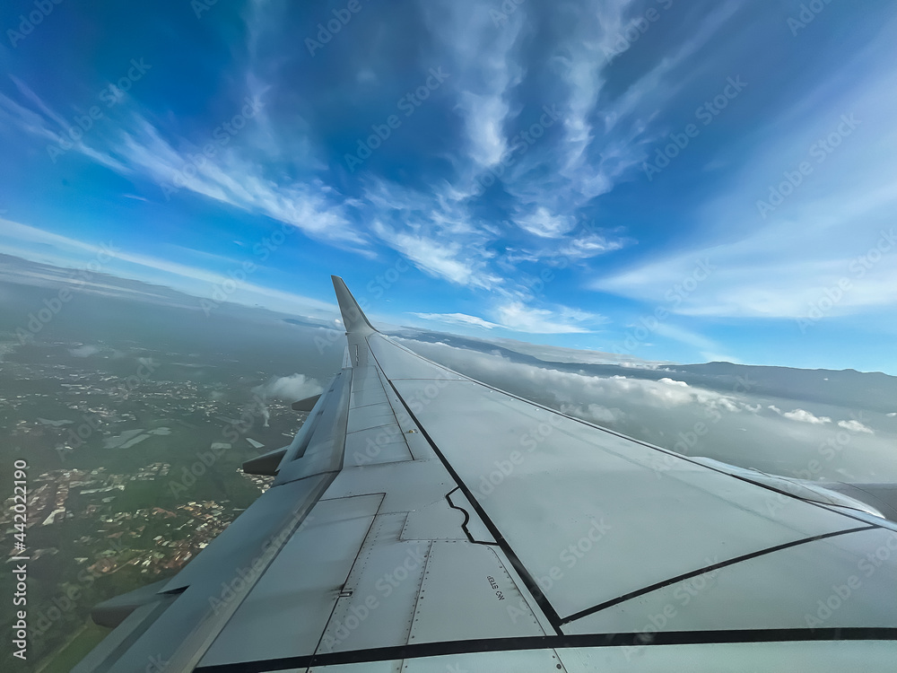 Beautiful first person view of a plane window