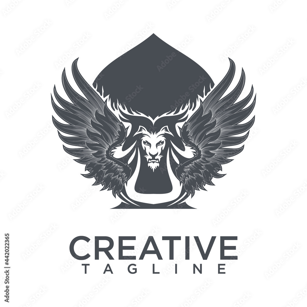 Obraz premium Demon logo with playing card concept design vector