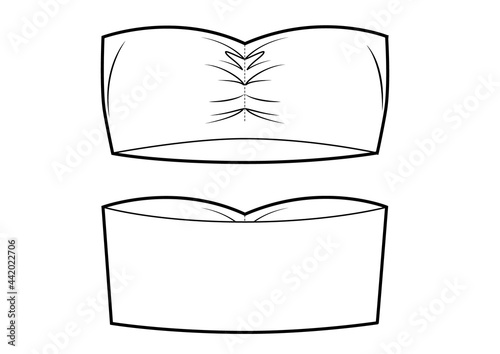 Bandeau tube top technical fashion illustration with cropped length.