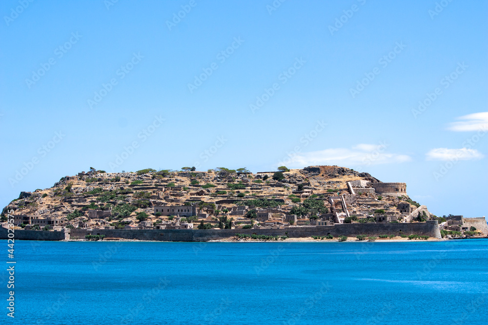 Island Spinalonga, view from village Plaka, Crete, Greece