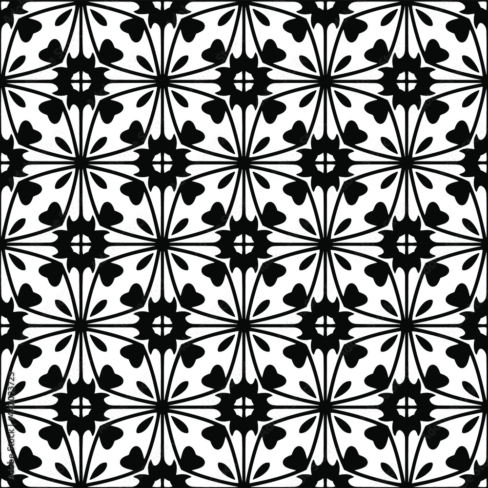 
Abstract Flower Tiles. Seamless Vector Pattern Design. Black and white pattern. 