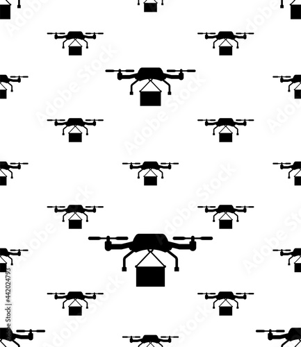 Drone Icon Seamless Pattern, Remote Controlled Aircraft Used For Image Capturing, Delivery, Surveillance. Unmanned Aerial Vehicle