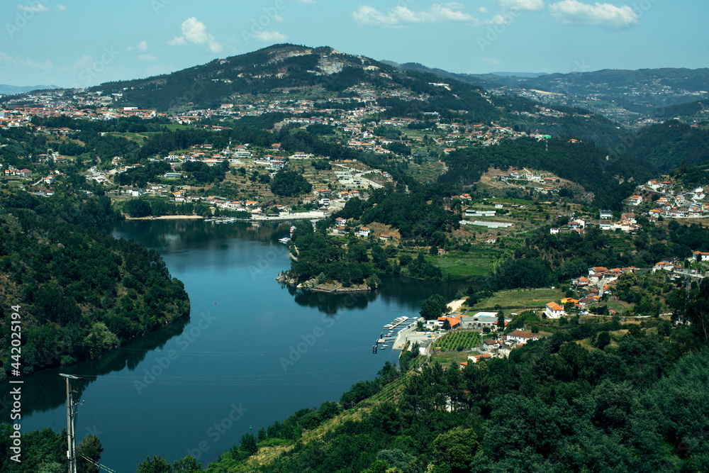 Top view of the Douro River in the Aveiro District, Portugal.