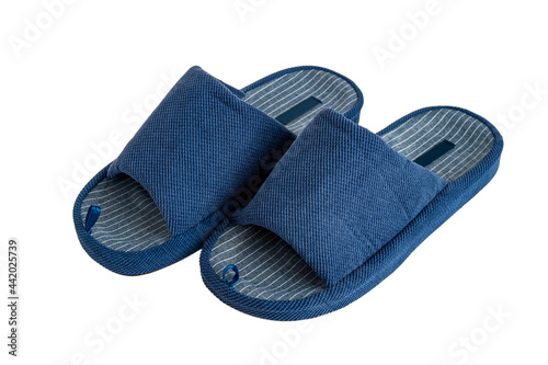 Fabric soft comfortable orthopedic home slippers, isolated on a white background, close-up
