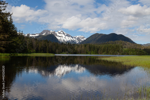 Mountain landscape and reflection in lake © David Katz