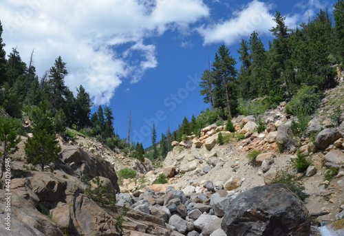 mountain, landscape, nature, mountains, sky, rock, blue, forest, summer, tree, stone, view, travel, water, alps, valley, hiking, trees, panorama, park, river, green, rocks, clouds, peak