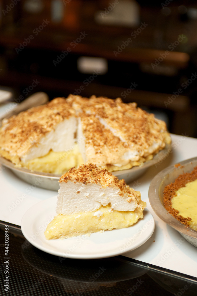 A plate of southern style lemon meringue pie. A plate of southern style lemon meringue pie.