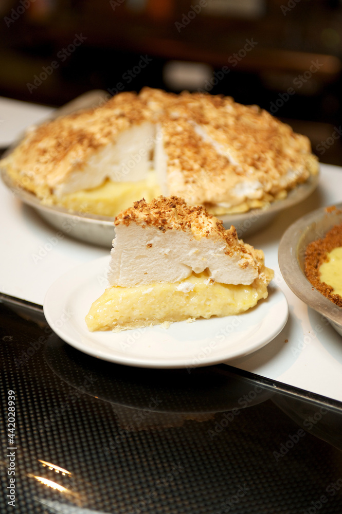 A plate of southern style lemon meringue pie. A plate of southern style lemon meringue pie.
