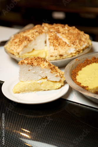 A plate of southern style lemon meringue pie.
