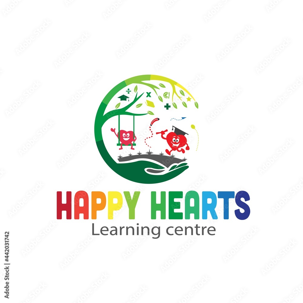 heart and love tree logo designs for child dream and school logo