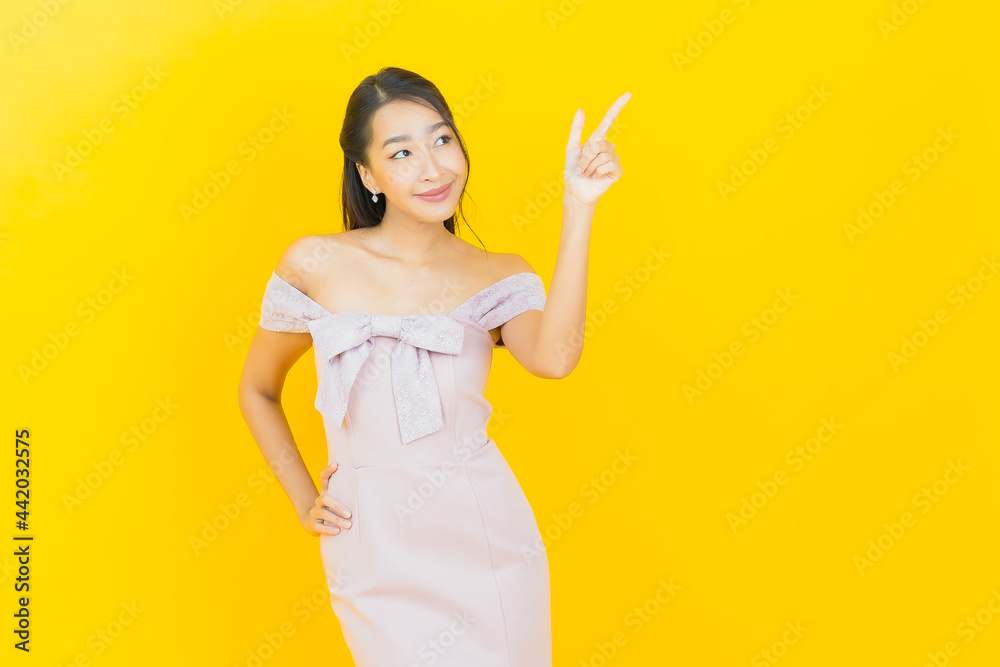 Portrait beautiful young asian woman smile with action Portrait beautiful young asian woman smile with action