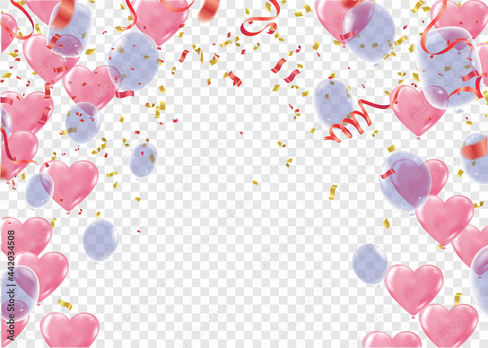 Colored confetti and balloons on the checked background. Eps 10 vector