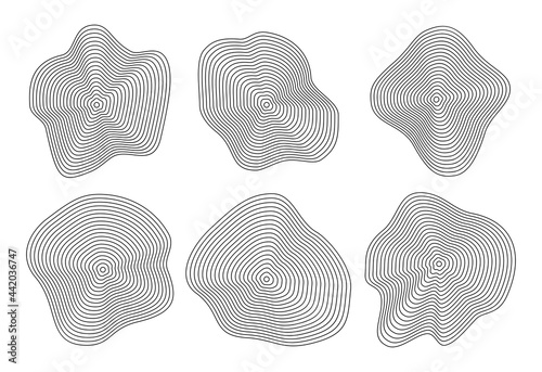 Abstract distorted lines. Vector tree rings set.