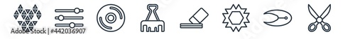 linear set of geometry outline icons. line vector icons such as polygonal dog, adjust, disk, clip, erase, trim vector illustration.