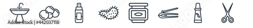 linear set of hygiene outline icons. line vector icons such as washbasin, bubble, shaving gel, parasite, gel, grooming vector illustration.