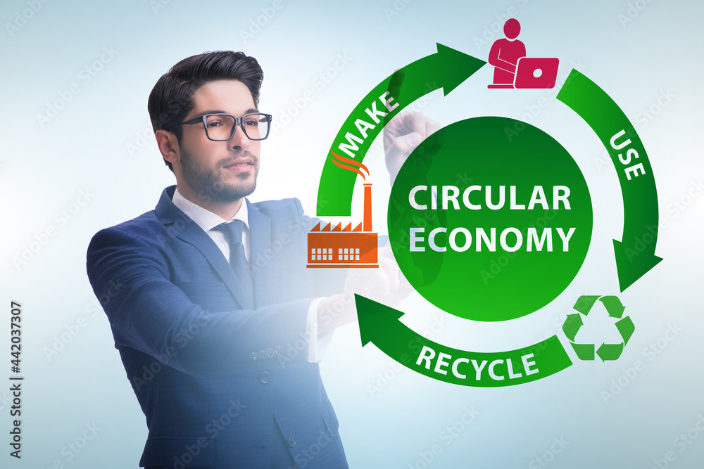 Concept of circular economy with businessman Concept of circular economy with businessman