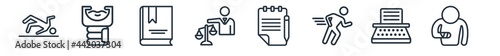 linear set of law and justice outline icons. line vector icons such as crime scene, electroshock weapon, law book, advocate, wills and trusts, accident and injuries vector illustration.