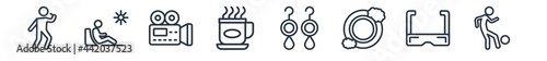 linear set of activities outline icons. line vector icons such as beatboxing, resting, film making, brewing, jewelry making, freestyle vector illustration.